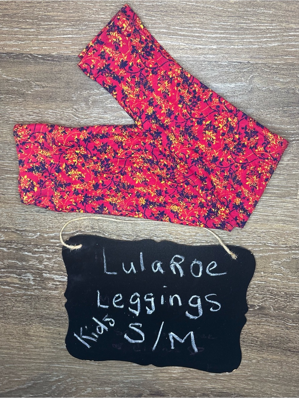 LuLaRoe Kids Bright Red Floral Leggings